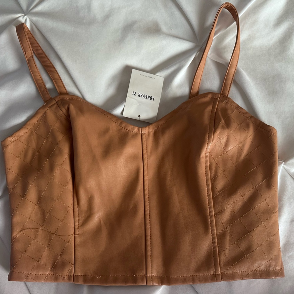Forever 21 NWT Camel leather Crop Top